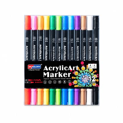 Acrylstiften 12 kleuren - zachte punt - voor kleuren, tekenen en kantoorwerk - PET-basisverpakking