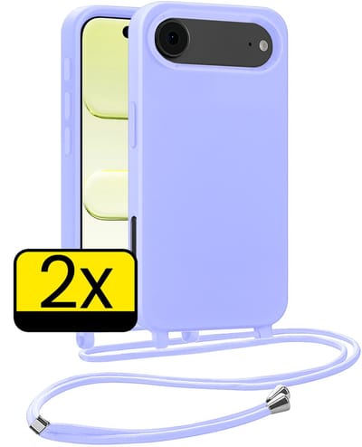 Hoesje Geschikt voor iPhone Air Hoesje Met Koord Siliconen Case - Hoes Geschikt voor iPhone Air Backcover Met Afneembaar Koord - Lila - 2 Stuks