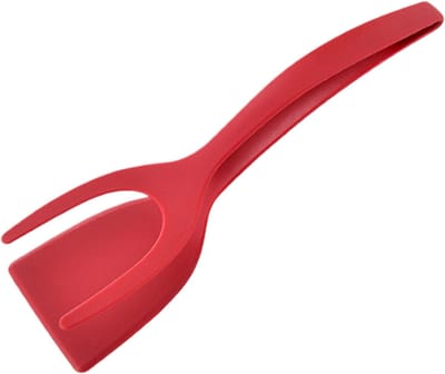 Pannenkoek Spatel Tang - Keuken Gadget - Eten Draaien - 2-in-1 Grip Flip - 30 x 10 cm - Rood