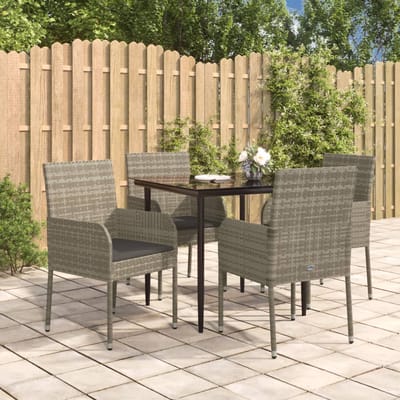 vidaXL - 5-delige - Tuinset - met - kussens - poly - rattan - zwart - en - grijs