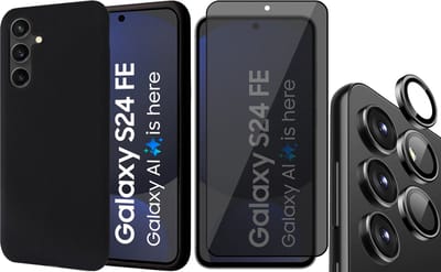 Hoesje geschikt voor Samsung Galaxy S24 FE - Privacy Screenprotector Volledig Dekkend Glas & Camera Protector - Mat Back Case Zwart