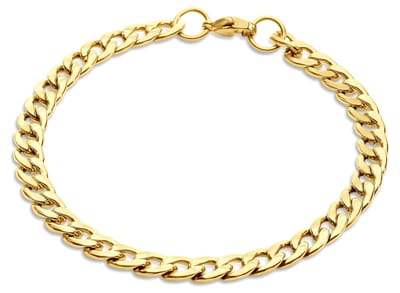 Cuban Link Heren Armband Goud Kleurig - 5mm / 20cm - Staal - Stalen Armbanden Man - Papa Cadeau Voor Mannen - Vaderdag
