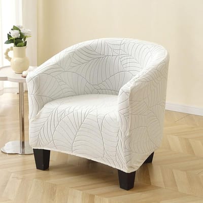 Bladeren Jacquard Kuipstoelhoes Elastische Fauteuilhoezen Woonkamer Effen Bar Eénpersoonsbankhoezen Meubelbeschermer white