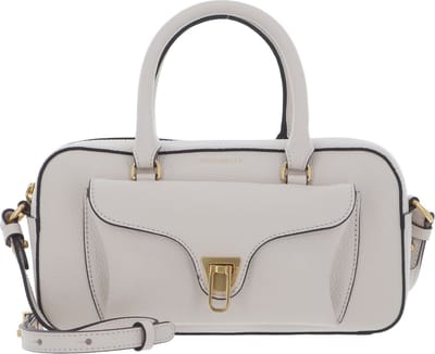 COCCINELLE Leren Handtas Schoudertas Beat Soft Handbag Grained Leather Lambskin White Crème