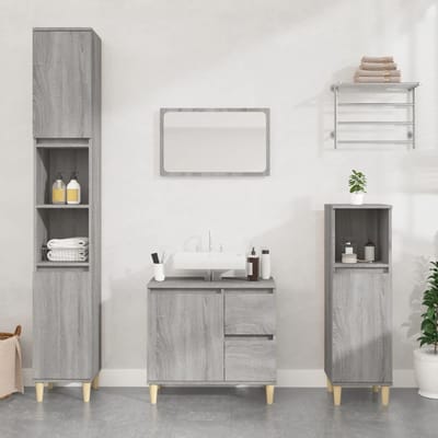 vidaXL - 3-delige - Badkamermeubelset - bewerkt - hout - grijs - sonoma - eikenkleur