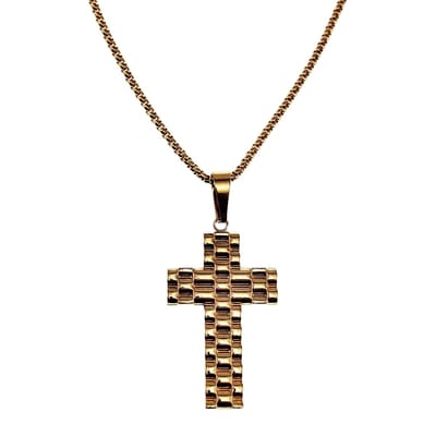 60cm x 3mm Jasseron-ketting + Kruis Hanger Heren - Verguld RVS - Ketting met Kruishanger met Horlogebanddetail