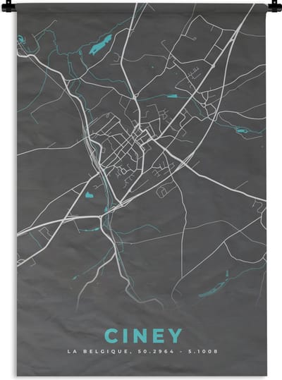 Wandkleed - Wanddoek - Stadskaart – Grijs - Kaart – Ciney – België – Plattegrond - 120x180 cm - Wandtapijt