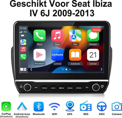 Junsun Android 15 Autoradio Geschikt Voor Seat Ibiza IV 6J （2009-2013） Accessoires, 2GB+32GB, Draadloze CarPlay & Android Auto, DAB+, GPS-Navigatie, Bluetooth, WIFI, 10.1-inch Touchscreen, DSP, Quad-core processor