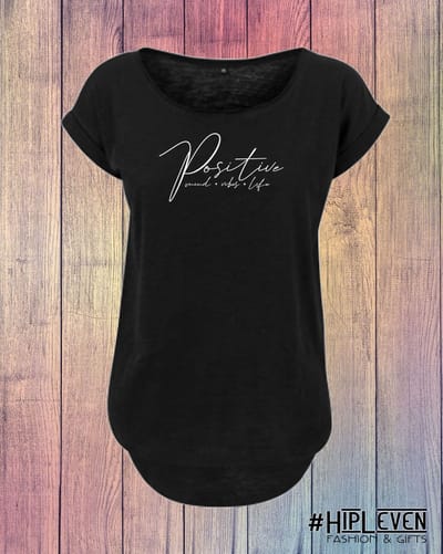 Shirt met print Positive, mind, vibes, life | zwart/ 4XL (50-52)