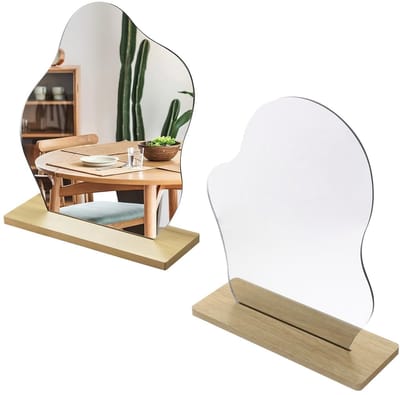 Dailygoods- Acrylspiegel hoge beeldscherpte - Tafelspiegel op standaard - Staande spiegel - Frameloze make-upspiegel - Duurzaam ontwerp - Uniek onregelmatig design