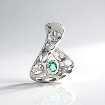 Cavill - Zilveren Hanger - 925 Sterling Zilver Geplatineerd - Russische Smaragd 0,268ct Ovaal - MONOSONO Collection - Elegant Groen Sieraad