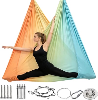 Hammock Set met Yoga Towel en Installatiemateriaal voor Indoor Swing Gym 150 x 280 cm, 200 kg Capaciteit