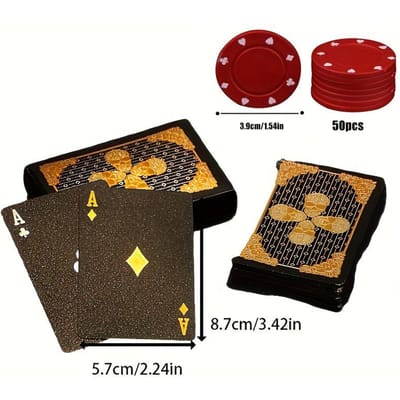 1 jeu de cartes et 50 pièces d'accessoires de jeu ronds Black Skull Cool Playing Cards, cartes de jeu de table de loisirs en plein air imperméables recto verso noir