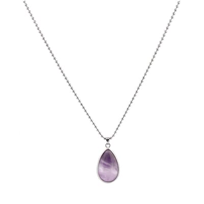 Heaven Eleven - dames ketting - ballchain RVS - drop amathist - 74cm