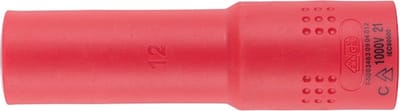 Wurth - VDE dopsleutel 1C-isolatie 1/2 inch zeskant lang - VDE-dopsleutel 1/2 inch Metrisch, zeskant, lang x 1 st Soort aandrijving Binnenvierkant Sleutelwijdte 12 mm