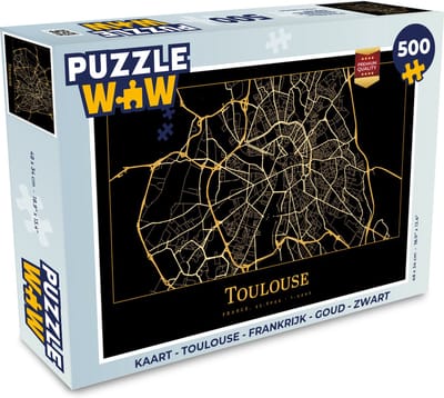 Puzzel Kaart - Toulouse - Frankrijk - Goud - Zwart - Legpuzzel - Puzzel 500 stukjes