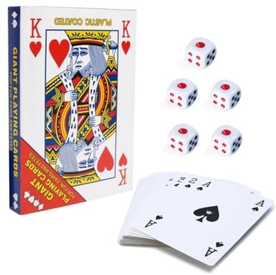 Oversized Pokerdek met enorme Speelkaarten en Dobbelstenen - Waterdichte Speelkaartenset voor Familie en Feest