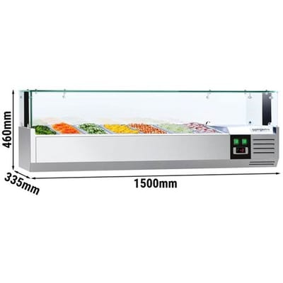 GGM Gastro Kühlaufsatzvitrine PREMIUM mit LED-Licht - 1500x335mm - 7x GN 1/4 Zilver