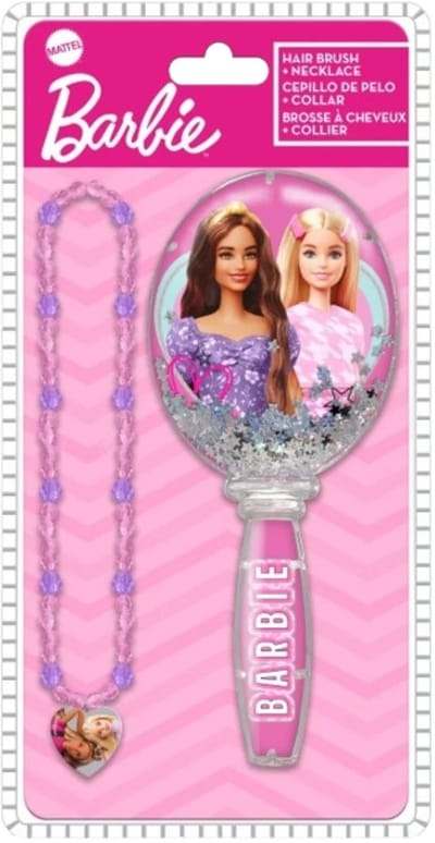 Mattel Barbie Haarborstel met Ketting in Blister - Cadeau Meisjes - Roze
