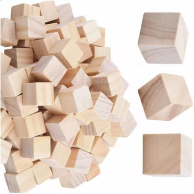 Lot de 100 cubes carrés en bois de 2 cm, ponçage fin, respectueux de l'environnement, pour loisirs créatifs brown