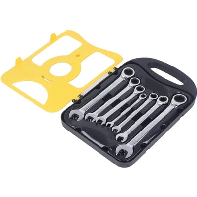 Jeu de 7 clés à cliquet métriques 72 dents CRV Outil à main 8 10 12 13 14 17 19mm yellow
