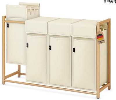 RFWR® Wasmand met wieltjes en 4 vakken - Ideaal voor zorgeloze wasverzameling