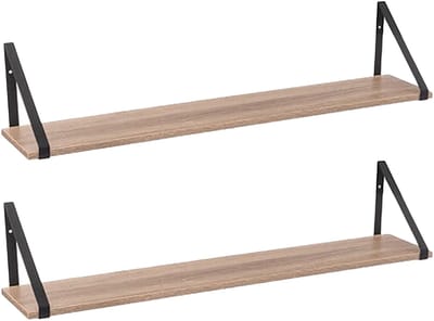5five Wandplankje Aliaj - 2x - zwart/bruin - metaal/hout - 78 x 16 x 15 cm
