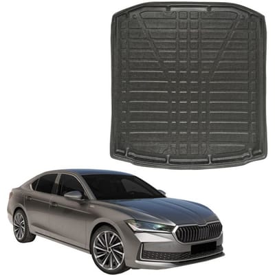 Kofferbakmat op maat - SCOUTT - Skoda Superb (sinds 2024) - Mat zwart - Antislip - Verhoogde randen