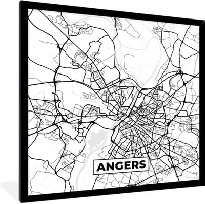 Fotolijst incl. Poster Zwart Wit- Stadskaart - Plattegrond - Angers - Kaart - Frankrijk - Zwart wit - 40x40 cm - Posterlijst