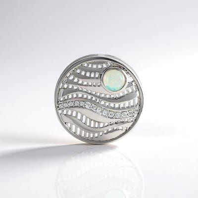 Cavill - Zilveren Hanger - 925 Sterling Zilver Geplatineerd - 0,342 ct Welo-opaal Ronde Cabochon - 0,178 ct Zirkonia - Modern Design 21x21 mm