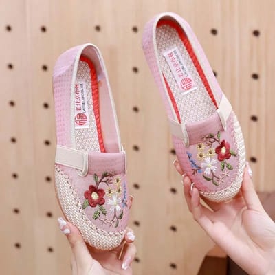 Schoenen Dames Oude Peking Stoffen Schoenen Geborduurde Schoenen Dames Ademend Mesh Zachte Zool Niet Vermoeiend Moederschoenen Antislip en Lichtgewicht 35 roze