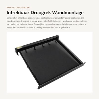 Droogrek Intrekbaar - Wandmontage - Opvouwbaar - Aluminium - Ademend Mesh - Ruimtebesparend Ontwerp - Kledingrek