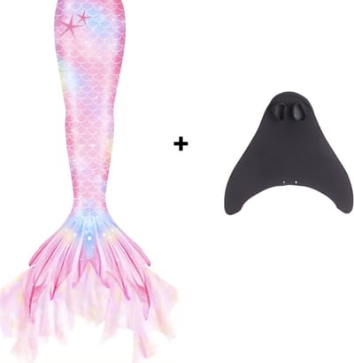 Joya Kids® Zeemeermin staart met kanten franjes met MONOVIN | Roze Mermaid Staart | Prinsessen jurk | Verkleedkleding meisje | Maat 110 | Incl MONOVIN