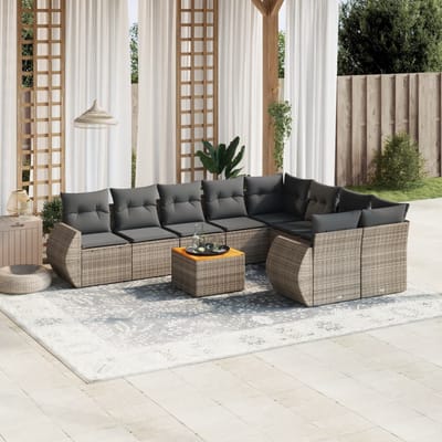vidaXL - 10-delige - Loungeset - met - kussens - poly - rattan - grijs