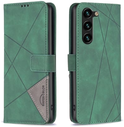 Voor Samsung Galaxy S24+ 5G Magnetische Gesp Ruittextuur Leren Telefoonhoesje (Groen)