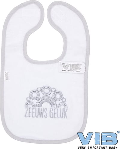 VIB® - Slabbetje Luxe velours - Zeeuws geluk (Wit-Grijs) - Babykleertjes - Slabbetjes - zwangerschap aankondiging - baby aankondiging
