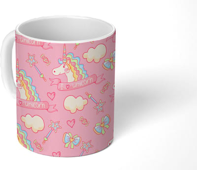 Mok - Koffiemok - Unicorn - Roze - Patronen - Kind - Mokken - 350 ML - Beker - Koffiemokken - Theemok