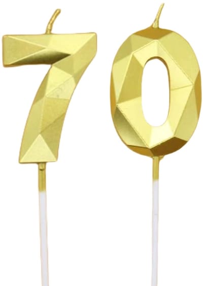 Dailygoods- Verjaardagskaarsen 70 - Gouden Kaarsen - Taartdecoratie - Jubileum - Feestdecoratie - 3D-Design - Hoogwaardige Kwaliteit - Taartkaarsen