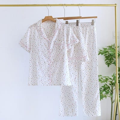 Nieuwe Zomer Pyjama Driedelige Set 100% Katoen Pyjama Korte Mouwen+Shorts+Lange Broek Dunne Leuke Zoete Huisinrichtingsset M