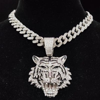 Mannen Vrouwen Hip Hop Tijger Hanger Ketting met 13mm Miami Cubaanse Ketting Iced Out Bling HipHop Kettingen Fashion Charm sieraden 16inch(40cm)
