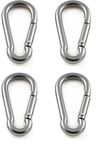 karabijnhaken set 4x staal, maat L 70 mm x 33 mm, stevige karabijnhaak met kliksluiting voor veelzijdige inzet bij sleutelbos, bagage, riemen, tassen en uitrusting, niet geschikt voor klimmen