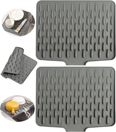Levensduur verlengende afwasmat, 2 stuks, lekvrije silicone, waterafvoer, antislip en keukenwerkblad bescherming