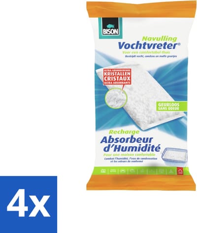 Bison - Original - Vochtvreter - Navulzak - 1 KG - 1 Stuk - Geurloos - Voordeelverpakking - 4 stuks