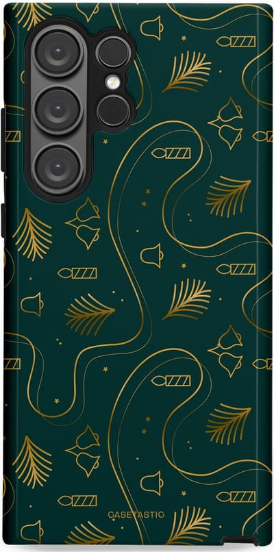 Casetastic hoesje geschikt voor Samsung Galaxy S23 Ultra - Dubbellaagse bescherming - Groene kerst bellen en takken - Fashion Case - Donkergroen Donkergrijs Petrol