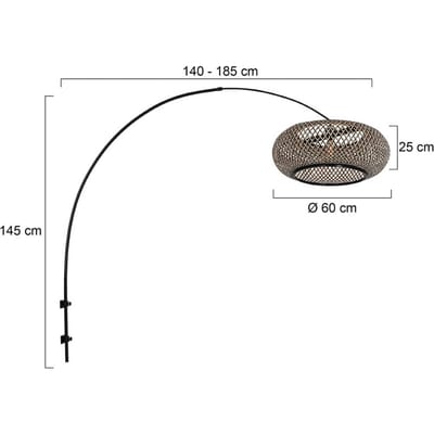 Wandlamp zwart bamboe kap Ø60 cm MazeNatural Steinhauer, trendy, verstelbaar, metaal en bamboe materiaal, 130-175 cm diepte
