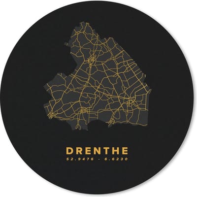 Muismat rond 20x20 cm - Mousepad Drenthe - Wegenkaart Nederland - Goud - Ronde muismatten