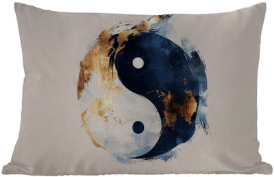 Buitenkussens - Tuin - Yin Yang - Abstract - Zwart - Wit - Goud - 50x30 cm