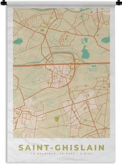 Wandkleed - Wanddoek - Plattegrond - Kaart - Vintage - Stadskaart - Saint-Ghislain - 120x180 cm - Wandtapijt