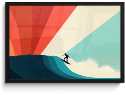 Poster in lijst - Fotolijst 60x40 cm - Posters - Surfer - Abstract - Golven - Zonnestralen - Posterlijst zwart - Decoratie - Wanddecoratie woonkamer - Muurdecoratie slaapkamer - Kerstversiering - Kerstdecoratie voor binnen - Kerstmis