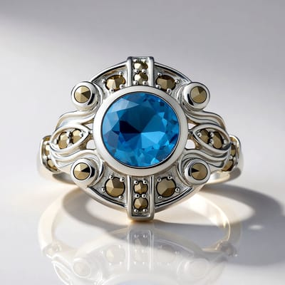 Cavill - Zilveren ring 925 Sterling - Zwitsers-blauwe topaas 1,4 ct en marcasiet 0,324 ct - Ronde edelsteen - Elegant en stijlvol